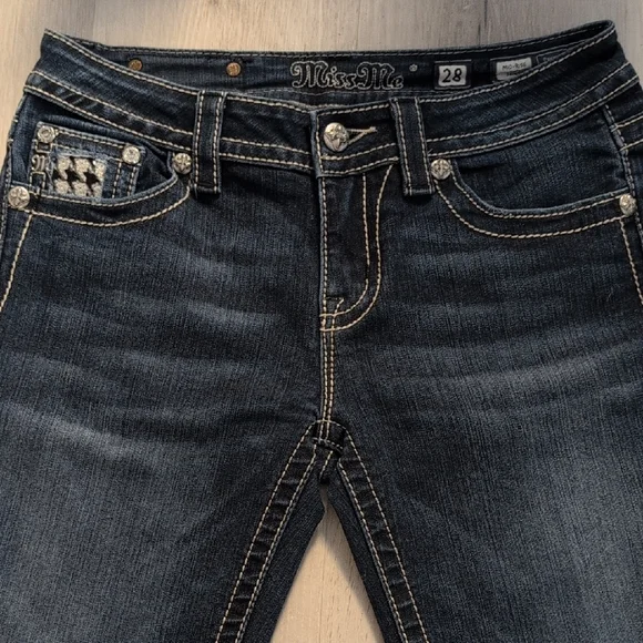 Miss Me Dark Blue Jeans with Black and White Embellishments - Picture 2 of 9